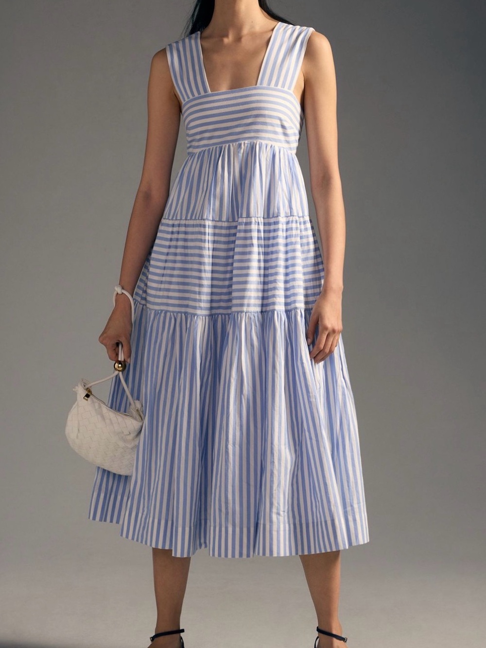 Anthropologie Blue and White Striped Tiered Sundress